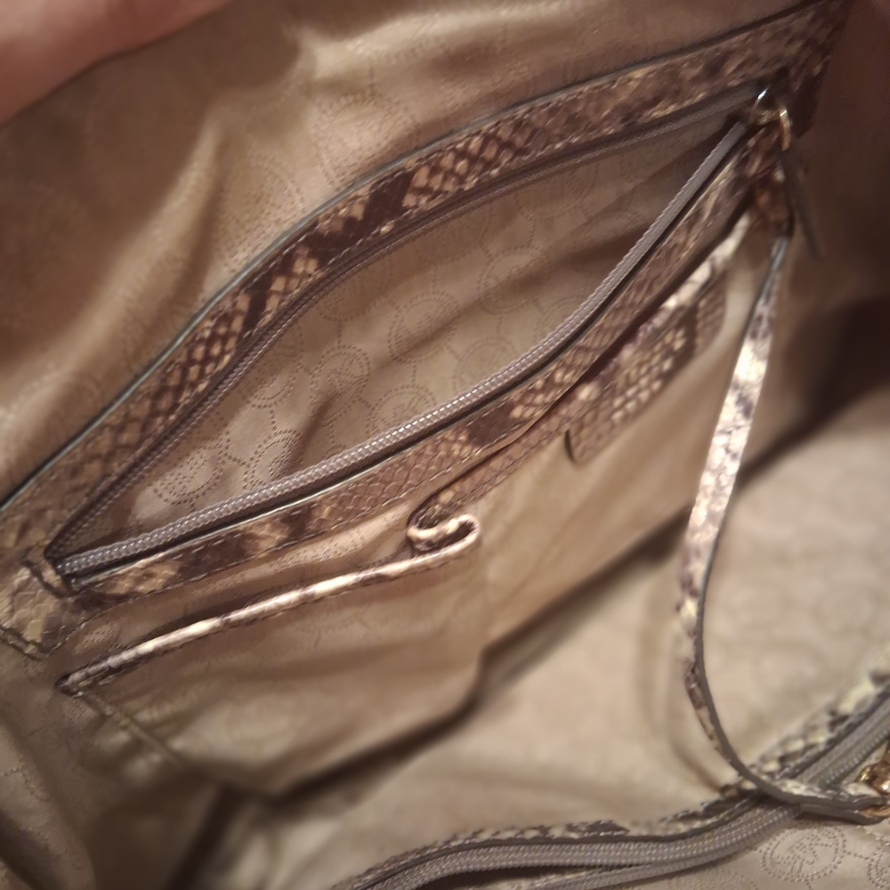 Michael Kors Brown and Tan Snake-Print Satchel with Gold Hardware - Picture 8 of 14